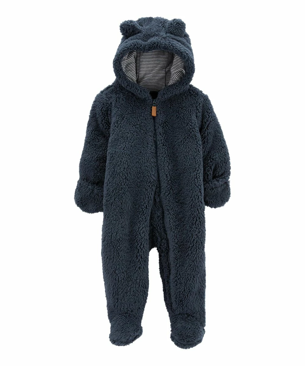 Carter's | Navy Bear-Ear Hooded Teddy Footie - Newborn & Infant - Image 2