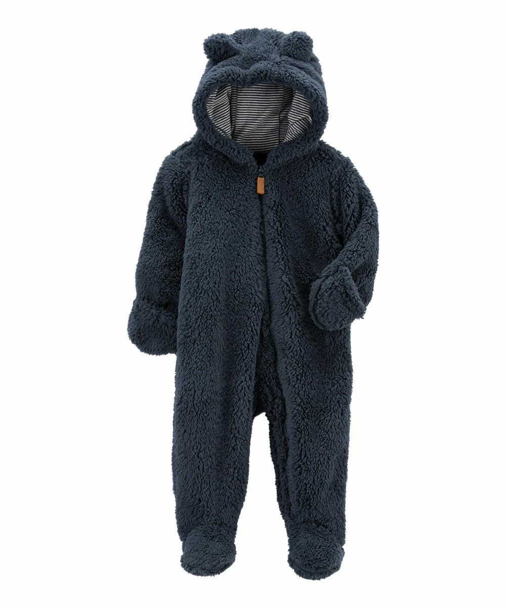 Carter's | Navy Bear-Ear Hooded Teddy Footie - Newborn & Infant