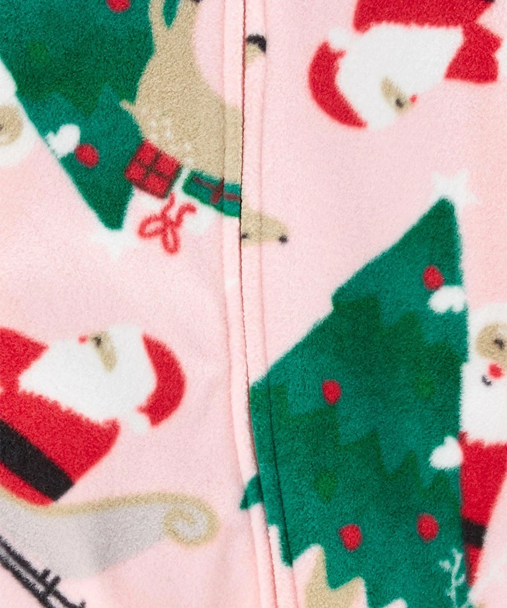 Carter's | Pink & Green Santa Fleece Zip-Up Footie - Newborn & Infant - Image 2