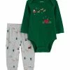 Carter's | Green Santa Sleigh Holiday Bodysuit & Gray Joggers - Infant