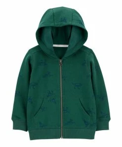 Carter's | Green & Navy Dinosaur Fleece Zip-Up Hoodie - Infant