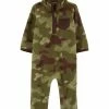 Carter's | Green & Brown Camo Quarter-Zip Fleece Playsuit - Newborn & Infant