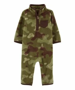 Carter's | Green & Brown Camo Quarter-Zip Fleece Playsuit - Newborn & Infant