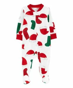 Carter's | White & Red Holiday Stockings & Caps Two-Way Zip Footie - Newborn & Infant