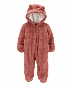 Carter's | Pink Bear-Ear Hooded Teddy Footie - Newborn & Infant