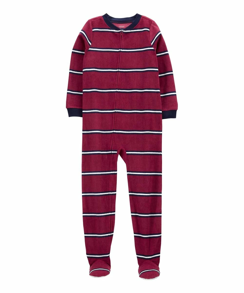 Carter's | Red & White Stripe Fleece Footie - Boys