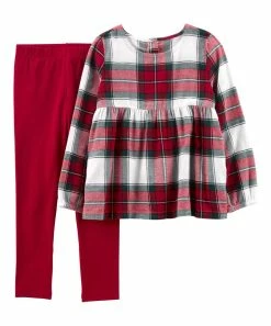 Carter's | Red Plaid Flannel Empire-Waist Top & Leggings - Girls