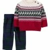 Carter's | Red & Green Fair Isle Sweater & Navy Plaid Pants - Infant