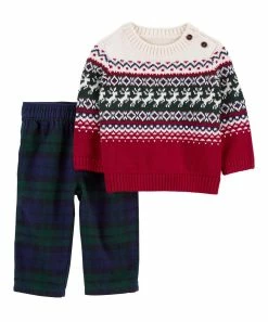 Carter's | Red & Green Fair Isle Sweater & Navy Plaid Pants - Infant