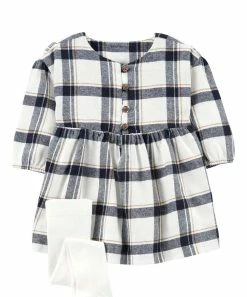 Carter's | Navy & Cream Windowpane A-Line Dress & Tights - Infant