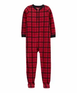 Carter's | Red Plaid Fleece Footie - Boys