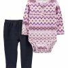 Carter's | Purple & White Geometric Henley Bodysuit & Navy Jeans - Newborn & Infant
