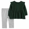 Carter's | Green Knit Peplum Sweater & Gray Fleece Pants - Newborn & Infant