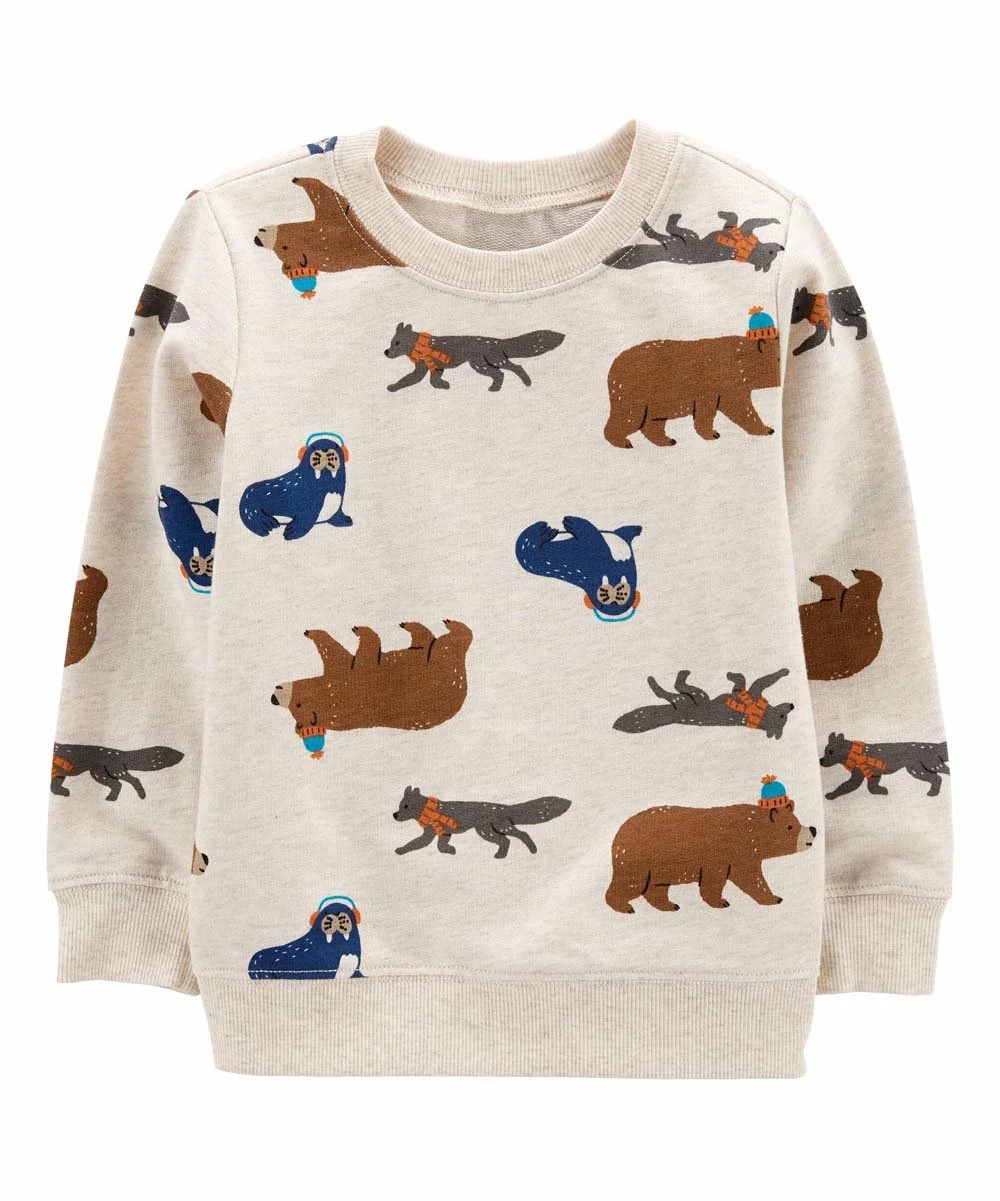 Carter's | Oatmeal & Brown Bear Seal Crewneck Pullover - Infant
