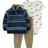 Carter's | Navy & Green Geometric Mock Neck Cardigan Set - Newborn
