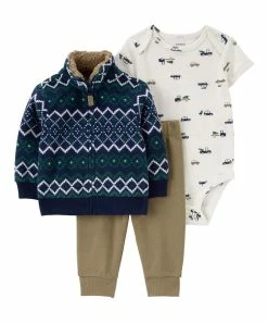 Carter's | Navy & Green Geometric Mock Neck Cardigan Set - Newborn