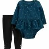 Carter's | Teal & Gold Star Peplum Bodysuit & Black Button-Accent Pants - Newborn & Infant