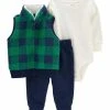Carter's | Navy & Green Plaid Sherpa-Lined Vest Set - Infant