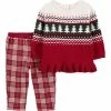 Carter's | Red Tree Stripe Ruffle-Hem Sweater & Red Plaid Pants - Newborn & Infant
