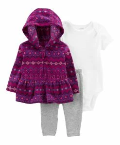 Carter's | Purple & Pink Geometric Hooded Peplum Jacket Set - Newborn & Infant