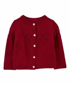 Carter's | Dark Red Geometric Knit Button-Up Cardigan - Newborn & Infant