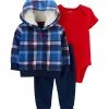 Carter's | Blue & Red Plaid Hooded Jacket Set - Infant