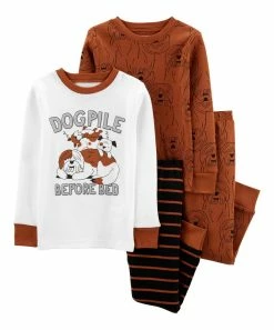 Carter's | White & Brown 'Dogpile' Long-Sleeve Pajama Set - Toddler