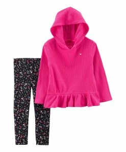 Carter's | Hot Pink Hooded Peplum Tee & Black Floral Leggings - Newborn & Infant