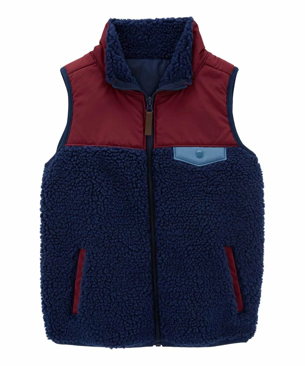Carter's | Navy & Maroon Sherpa Zip-Up Vest - Boys