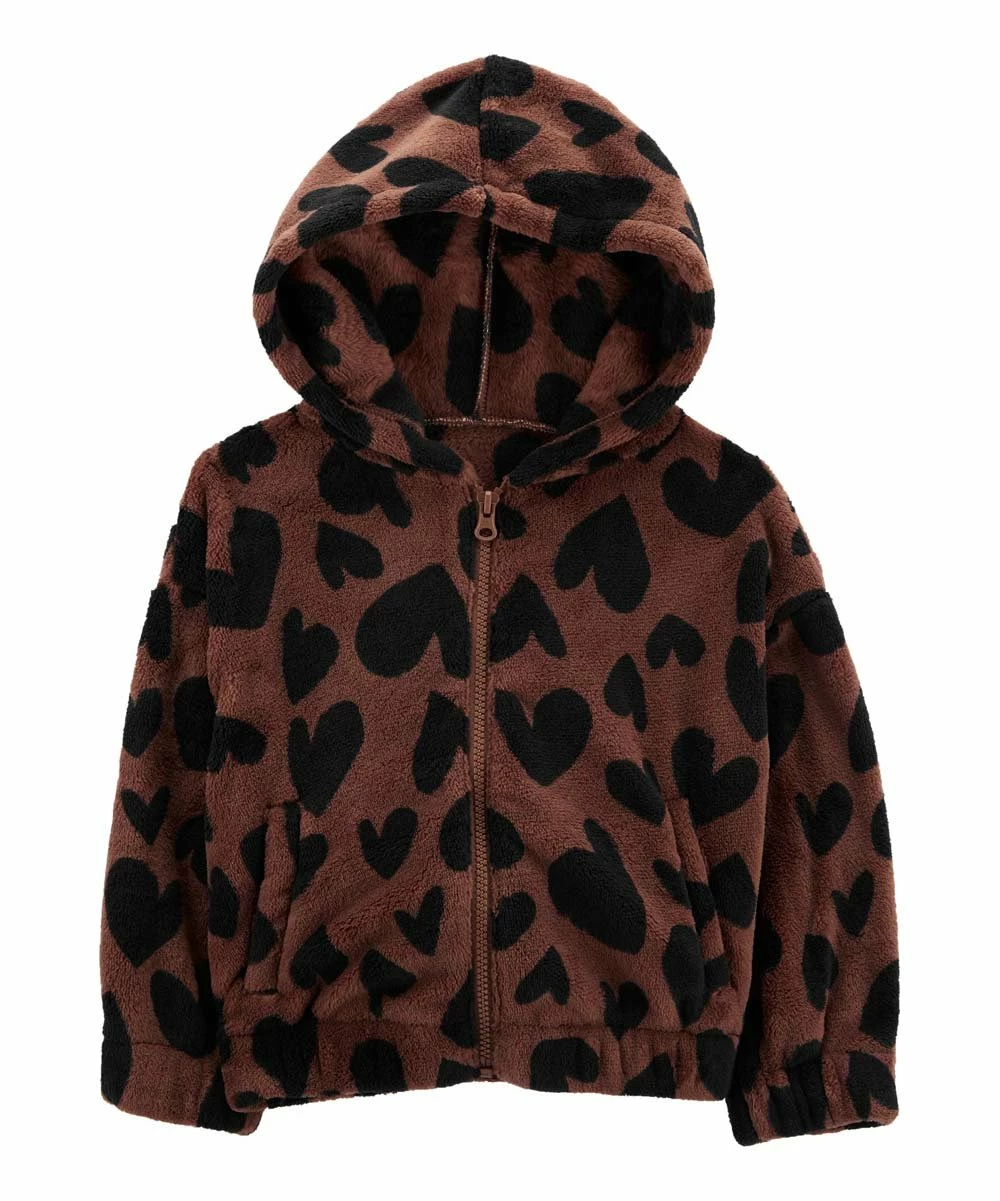 Carter's | Brown Cheetah Heart Velour Zip-Up Hoodie - Infant