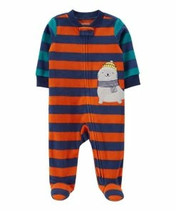 Carter's | Orange & Blue Stripe Seal Fleece Two-Way Zip Playsuit - Newborn & Infant