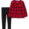 Carter's | Red Plaid Long-Sleeve Top & Black Leggings - Infant