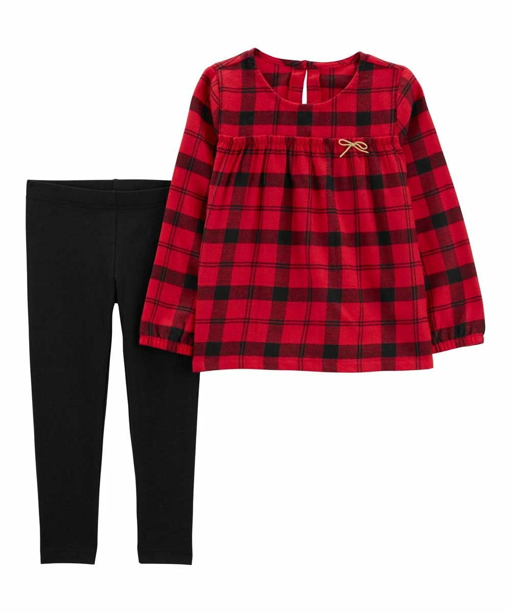 Carter's | Red Plaid Long-Sleeve Top & Black Leggings - Infant