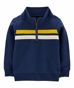 Carter's | Navy & Yellow Stripe Quarter-Zip Pullover - Toddler & Boys