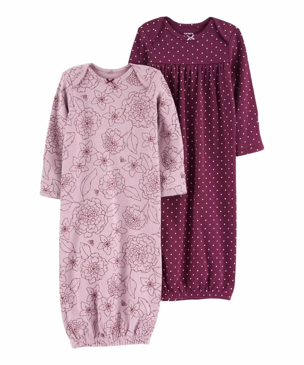 Carter's | Purple & Maroon Floral Long-Sleeve Gown Set - Infant