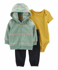 Carter's | Green & Red Stripe Hooded Jacket Set - Newborn & Infant