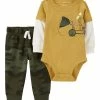 Carter's | Mustard Construction Layered-Sleeve Bodysuit & Green Camo Sweatpants - Newborn & Infant
