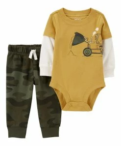 Carter's | Mustard Construction Layered-Sleeve Bodysuit & Green Camo Sweatpants - Newborn & Infant