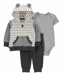 Carter's | White & Black Stripe Animal-Ear Hoodie Set - Newborn & Infant