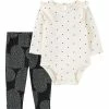 Carter's | White Heart Polka Dot Bodysuit & Black Heart Pants - Newborn & Infant