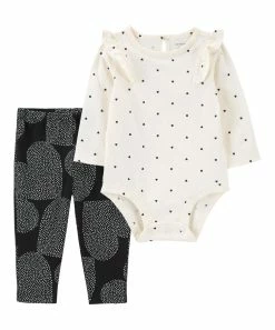 Carter's | White Heart Polka Dot Bodysuit & Black Heart Pants - Newborn & Infant