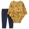 Carter's | Mustard Floral Skirted Bodysuit & Navy Pants - Newborn & Infant