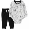 Carter's | White Elephant Long-Sleeve Henley Bodysuit & Black Sweatpants - Newborn & Infant