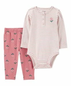 Carter's | White Stripe Bodysuit & Pink Floral Pants - Newborn & Infant
