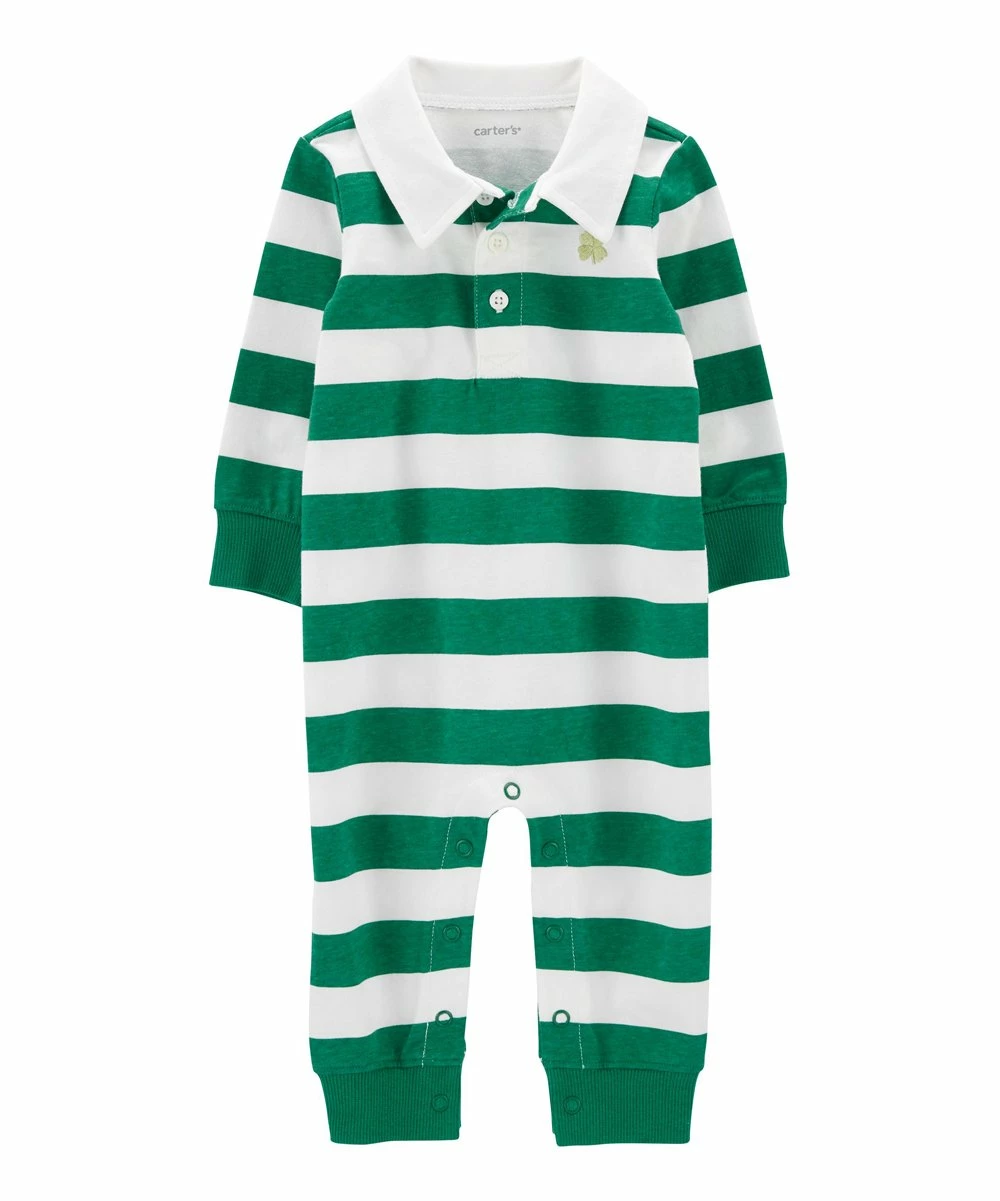 Carter's | White & Green Stripe Polo Playsuit - Newborn & Infant