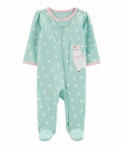 Carter's | Mint & White Llama Polka Dot Zip-Up Footie - Newborn & Infant