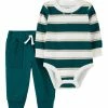 Carter's | White Stripe Long-Sleeve Bodysuit & Dark Green Sweatpants - Newborn & Infant