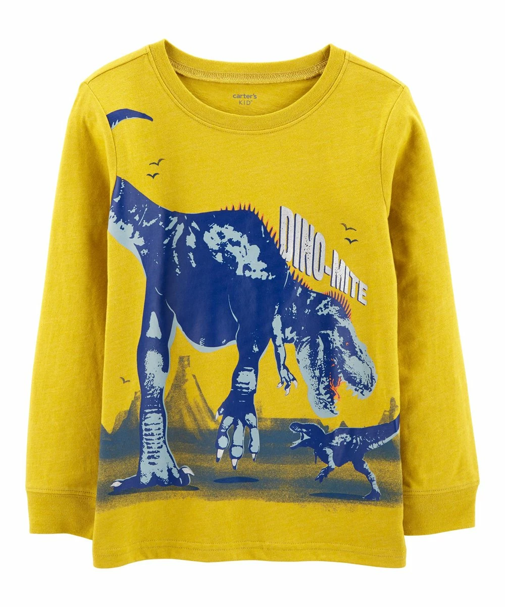 Carter's | Yellow 'Dino-Mite' Dinosaur Jersey Crewneck Tee - Boys