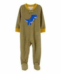 Carter's | Mustard & Gray Stripe Dinosaur Loose-Fit Footie Pajamas - Infant