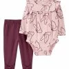 Carter's | Light Pink Butterfly Bodysuit & Burgundy Pants - Newborn & Infant